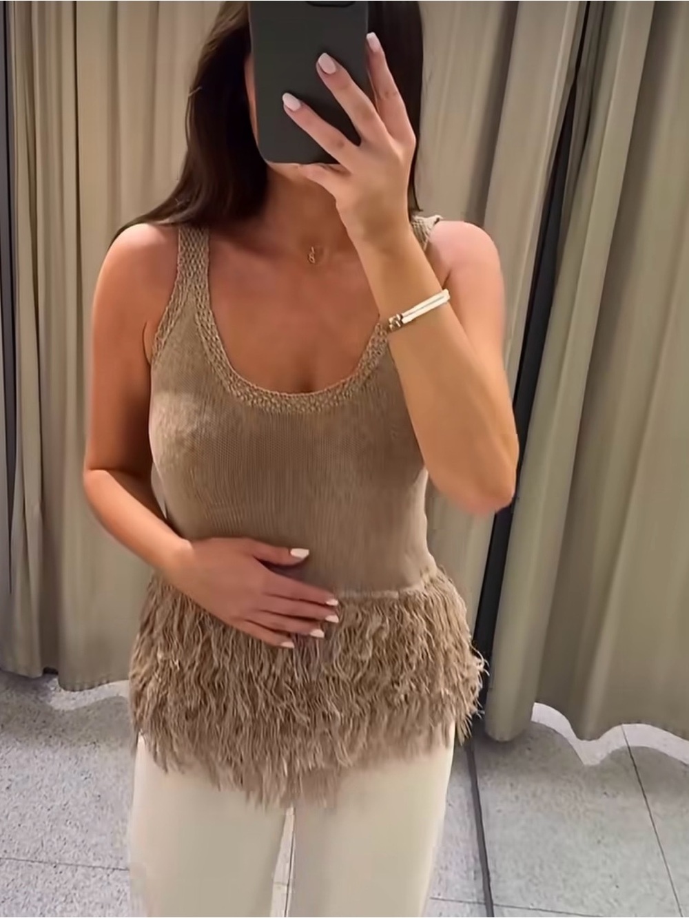 ZARA FRINGED KNIT TOP